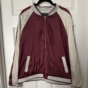 Forever 21 Burgundy and Cream Bomber Jacket